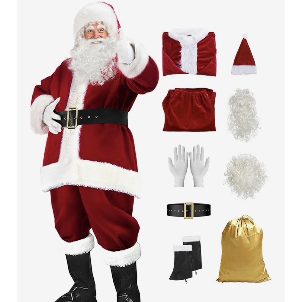 Dgdgbaby Santa Claus Deluxe Costume Men or Women L/XL 9 piece Merry Christmas